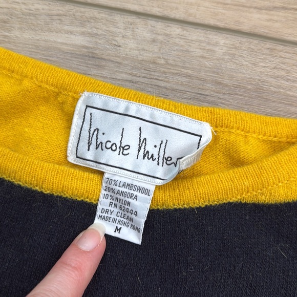 Vintage Nicole Miller Wool Bumblebee Stripe Midi Dress Sweater Statement Twee - Picture 8 of 12